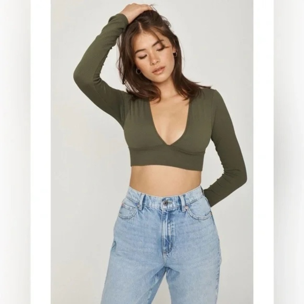 Garage Green Long Sleeve Crop Top